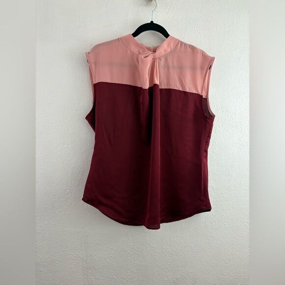 New York & Company Pink/Burgundy Color Block Mock Neck Top size L - Picture 1 of 5